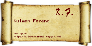 Kulman Ferenc névjegykártya